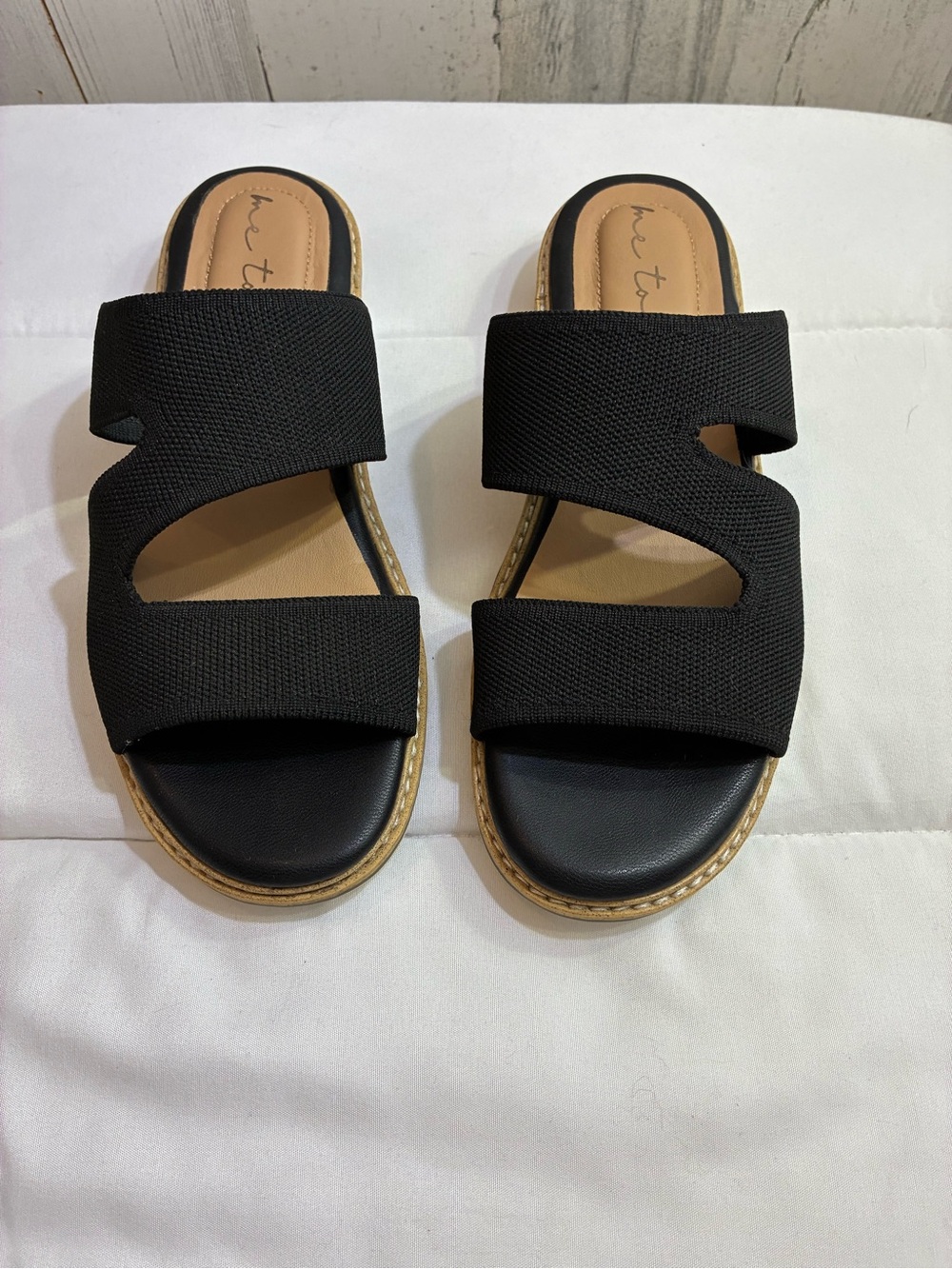 Me Too  Black Dual-Strap Slide Sandals